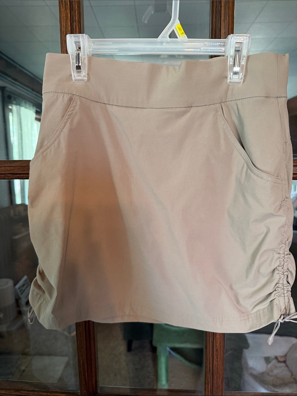 Columbia Tan Hiking‎ Skort Side Cinch Ruched Active Mini Skirt Small Gorpcore